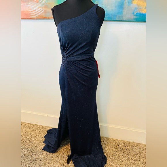 B. Smart Dresses & Skirts - B. Smart 1 shoulder Sparkly Navy Formal Body Con Open Back Prom Maxi Dress Small